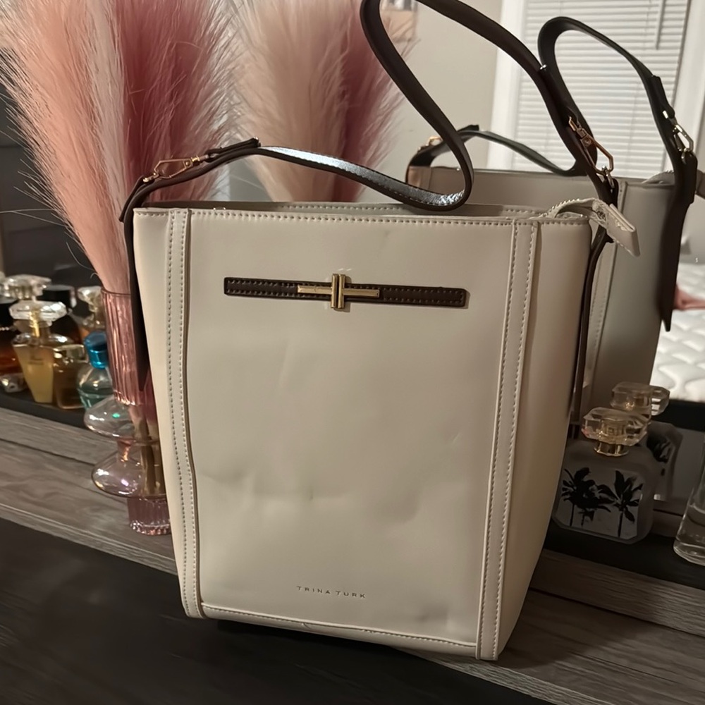 Trina Turk Cream and Brown Shoulder Bag